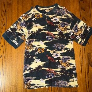 Tommy Bahama Vintage Floral Shirt Dress Coverup- Blue Green and Yellow Size M